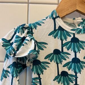 VGUC and HTF blue echinacea ruffle body, size 12-18 months.